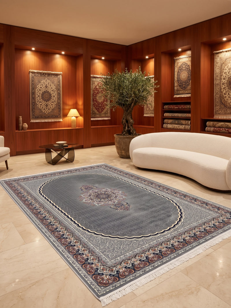 2026 Luxury Traditional Persian-Inspired Rug Light Gray Elegant Central Medallion 1200 Reeds