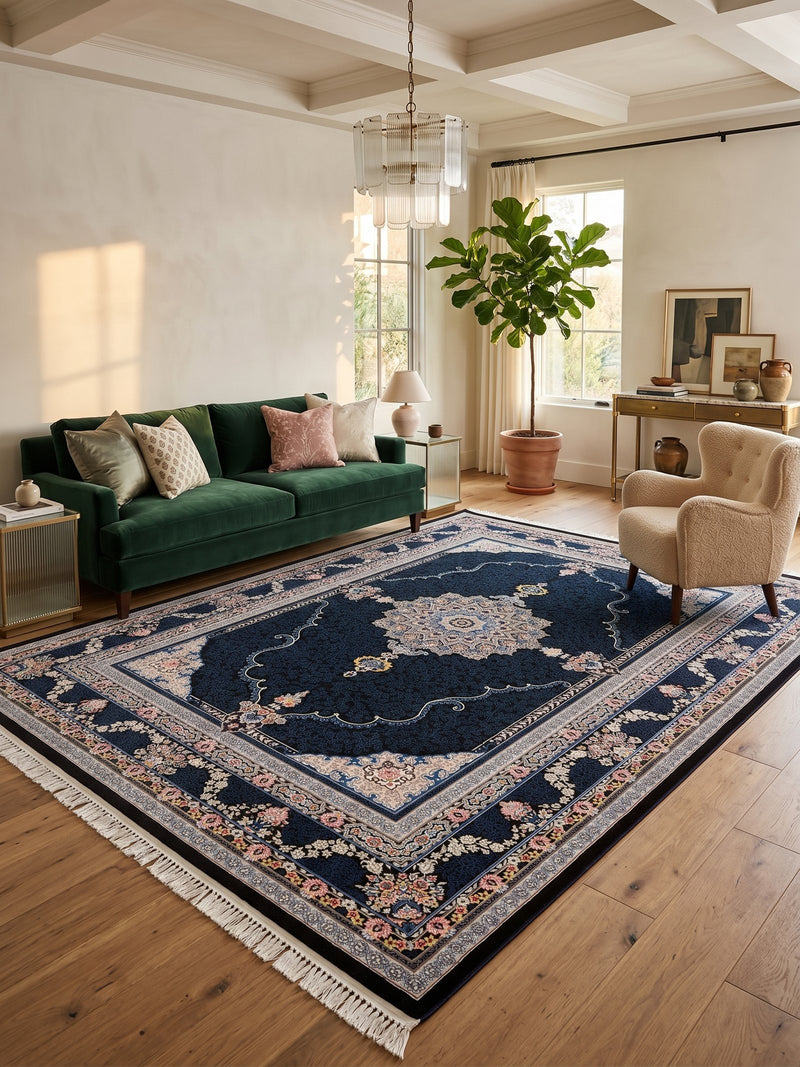 2026 Navy Luxury Traditional Persian Medallion Rug | Stylish Rugs & Carpets