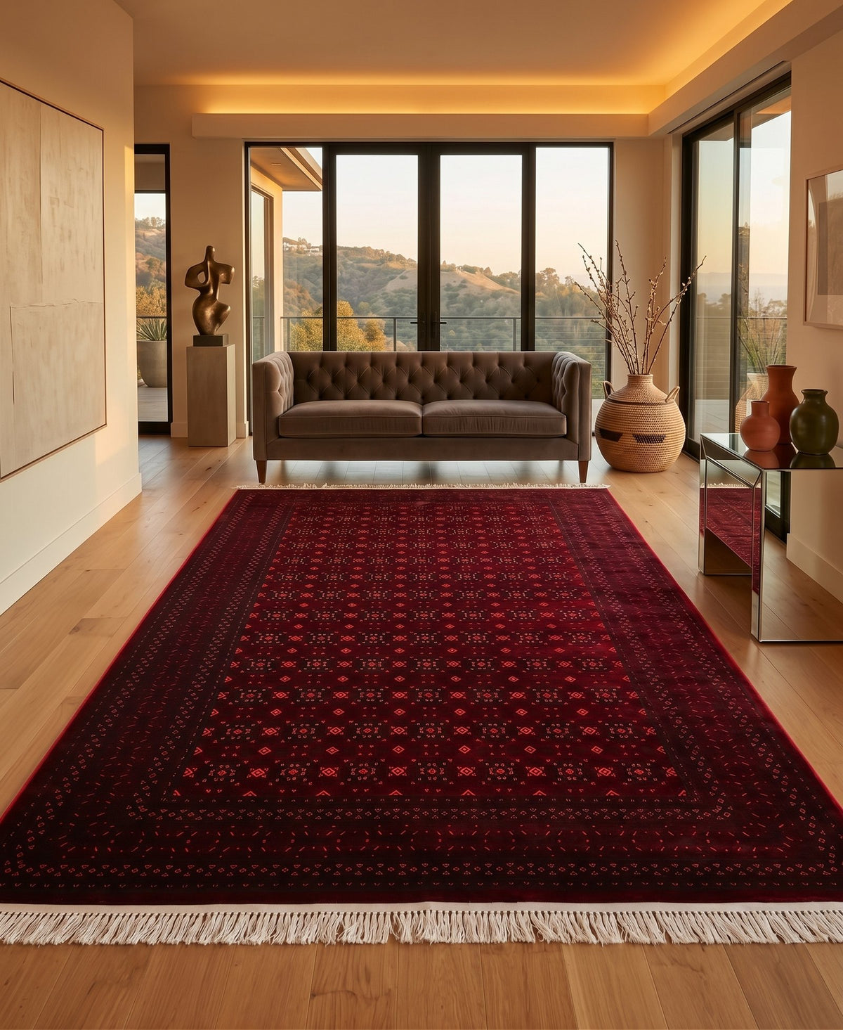 Red Tribal Persian Rug · 1200 Reeds styled in a room — Stylish Rugs & Carpets, Sacramento