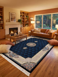Navy Medallion Persian Rug · 1200 Reeds rug styled in a Sacramento home — Stylish Rugs & Carpets