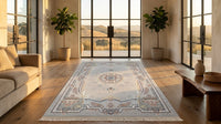 Silver Medallion Persian Rug · 1200 Reeds — size 3x13 Feet (91x400 cm) 4Meters Runner shown to scale in a living room — Stylish Rugs & Carpets, Sacramento
