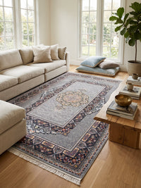 Light Gray Traditional Medallion Persian Rug · 1200 Reeds styled in a room — Stylish Rugs & Carpets, Sacramento