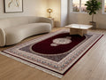 Burgundy Red Medallion Persian Rug · 1200 Reeds — size 3x6Feet (91x200cm)  2Meters Runner shown to scale in a living room — Stylish Rugs & Carpets, Sacramento