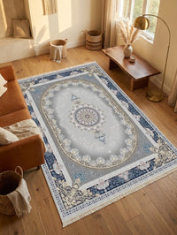 Navy Medallion Persian Rug · 1200 Reeds — size 8.2x11.5 Feet (250x350 cm) 9Meters shown to scale in a living room — Stylish Rugs & Carpets, Sacramento