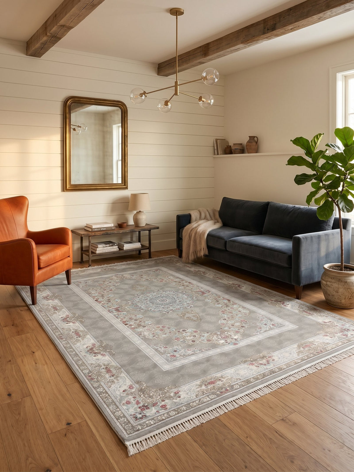 Classic Light Gray Medallion Persian Rug · 2M Points styled in a room — Stylish Rugs & Carpets, Sacramento