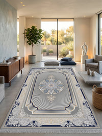 Dark Gray 3D Persian Rug · 1200 Reeds — size 3x13 Feet (91x400 cm) 4Meters Runner shown to scale in a living room — Stylish Rugs & Carpets, Sacramento