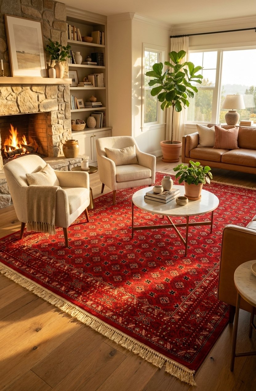 Turkman Red Rug 1200 Reeds — area rug styled in a room, Stylish Rugs & Carpets, Sacramento