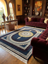 Navy & Burgundy Medallion Persian Rug · 1200 Reeds rug styled in a Sacramento home — Stylish Rugs & Carpets