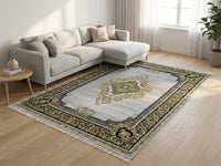 Room scene · Gray & Gold Medallion Shah Persian Rug