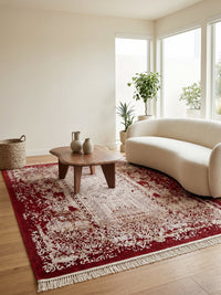 Red White Antique-Style Bamboo Rug styled in a room — Stylish Rugs & Carpets, Sacramento