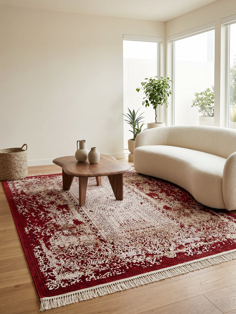 Red white Antique Rug