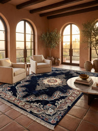 Luxury Navy Persian Rug — 1200 Reeds — area rug styled in a room, Stylish Rugs & Carpets, Sacramento