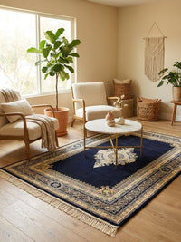 Navy Medallion Persian Rug — area rug styled in a room, Stylish Rugs & Carpets, Sacramento