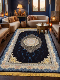Classic Navy Medallion Persian Rug · 3M Points styled in a room — Stylish Rugs & Carpets, Sacramento