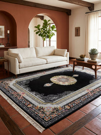 Black Medallion Shah Persian Rug styled in a room — Stylish Rugs & Carpets, Sacramento