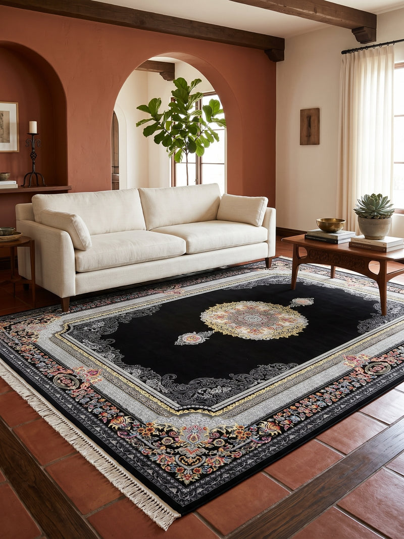 Persian Carpet Black and Cream Background | Stylish Rugs & Carpets