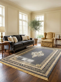 Gray & Gold Medallion Darbar Persian Rug rug styled in a Sacramento home — Stylish Rugs & Carpets