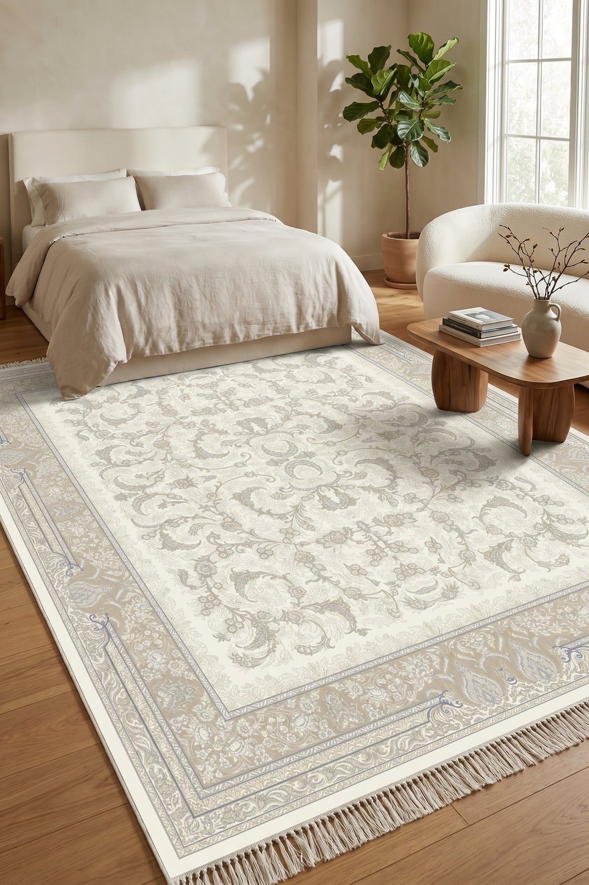 Cream & Beige Arabesque Rug - Arman — area rug styled in a room, Stylish Rugs & Carpets, Sacramento