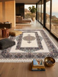 Cream Classic Medallion Persian Rug · 1200 Reeds styled in a room — Stylish Rugs & Carpets, Sacramento