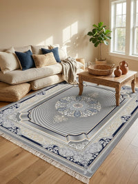 Dark Gray 3D Persian Rug · 1200 Reeds — size 5x7.5 ft (150x230 cm) 3.5Meters shown to scale in a living room — Stylish Rugs & Carpets, Sacramento