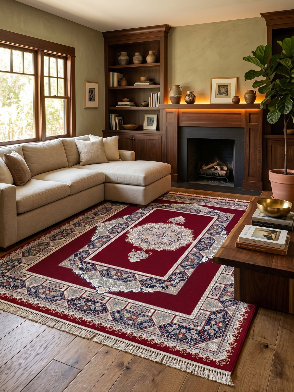 Red Traditional Medallion Persian Rug · 1200 Reeds styled in a room — Stylish Rugs & Carpets, Sacramento