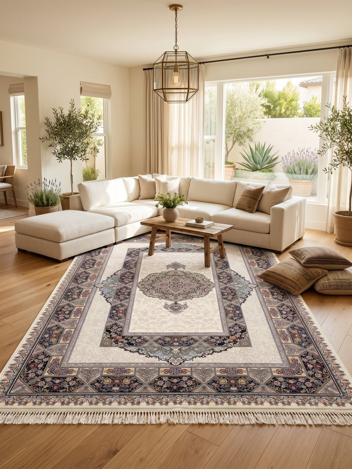 Cream Classic Medallion Persian Rug · 1200 Reeds styled in a room — Stylish Rugs & Carpets, Sacramento