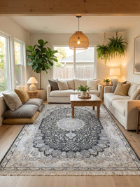 Persian Carpet - Gray & Gold and Cream Background rug styled in a Sacramento home — Stylish Rugs & Carpets