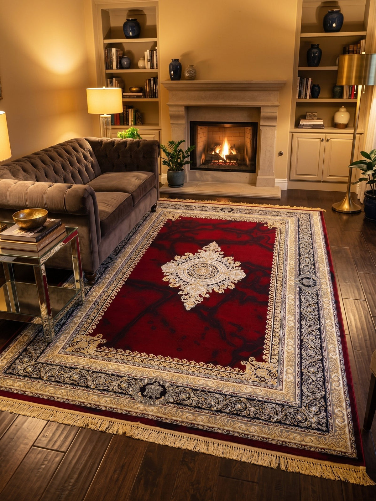 Red Medallion Persian Rug styled in a room — Stylish Rugs & Carpets, Sacramento