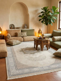 Beige Medallion Star Turkish Rug rug styled in a Sacramento home — Stylish Rugs & Carpets