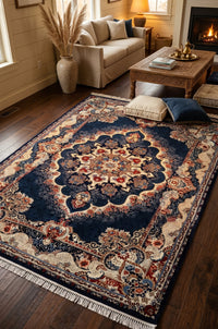 Royal Blue and Gold Imperial Rug 1200 Reeds styled in a room — Stylish Rugs & Carpets, Sacramento