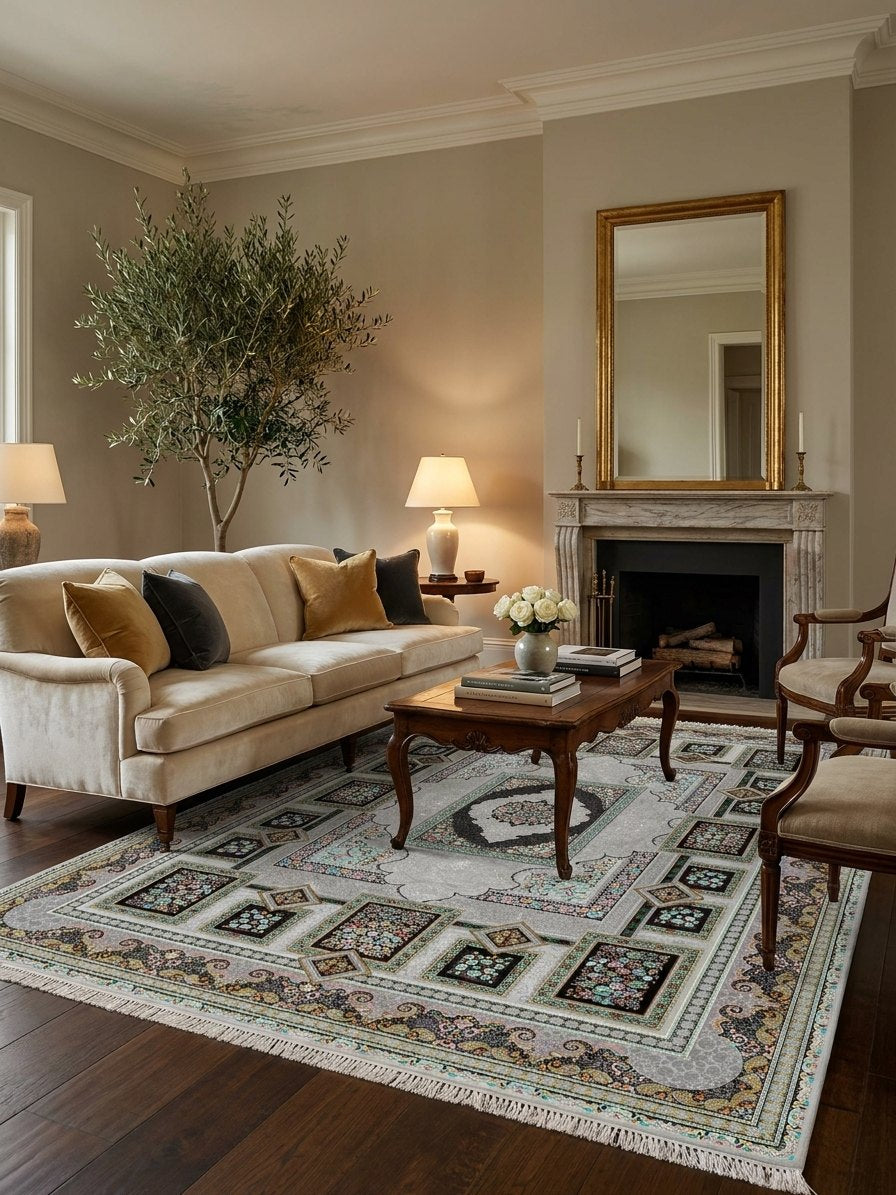 Silver Panel Persian Rug · 1200 Reeds rug styled in a Sacramento home — Stylish Rugs & Carpets