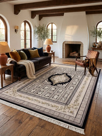 Navy & Gold Medallion Persian Rug · 1200 Reeds styled in a room — Stylish Rugs & Carpets, Sacramento