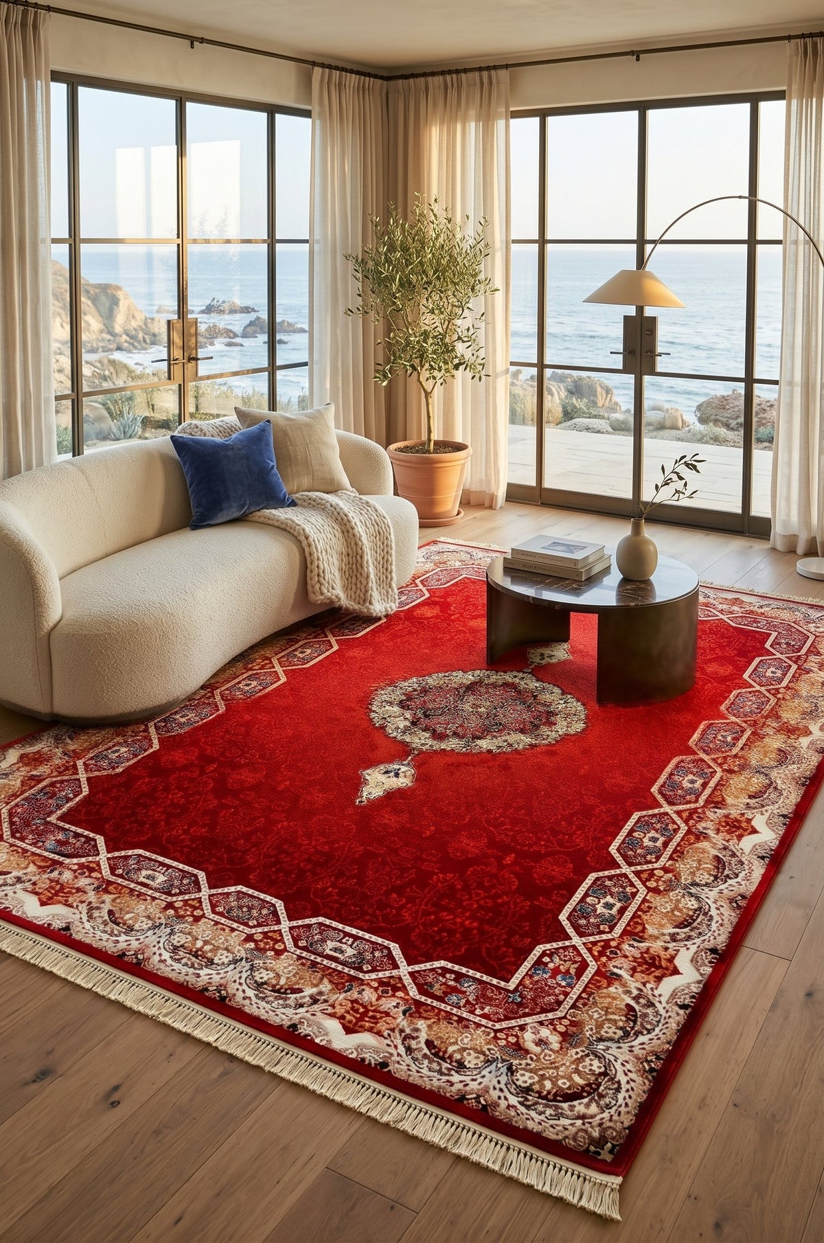Red Bijar Medallion Persian Rug · 1200 Reeds styled in a room — Stylish Rugs & Carpets, Sacramento