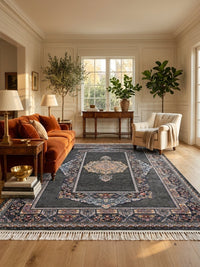 Dark Gray Medallion Persian Rug · 1200 Reeds rug styled in a Sacramento home — Stylish Rugs & Carpets