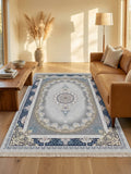 Navy Medallion Persian Rug · 1200 Reeds — size 3x6Feet (91x200cm)  2Meters Runner shown to scale in a living room — Stylish Rugs & Carpets, Sacramento