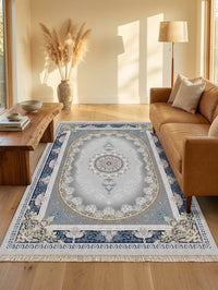 Navy Medallion Persian Rug · 1200 Reeds — size 3x6Feet (91x200cm)  2Meters Runner shown to scale in a living room — Stylish Rugs & Carpets, Sacramento