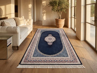 Navy Blue Traditional Persian Rug · 1200 Reeds — size 3x10Feet (91x300cm)  3Meters Runner shown to scale in a living room — Stylish Rugs & Carpets, Sacramento