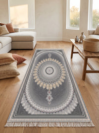 Dark Gray Oval Medallion Persian Rug · 1200 Reeds — size 3x10Feet (91x300cm)  3Meters Runner shown to scale in a living room — Stylish Rugs & Carpets, Sacramento