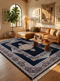 Navy Medallion Persian Rug · 1200 Reeds rug styled in a Sacramento home — Stylish Rugs & Carpets