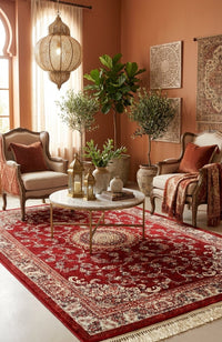 Traditional Red Kashan Turkish Area Rug 1200 Reeds — area rug styled in a room, Stylish Rugs & Carpets, Sacramento