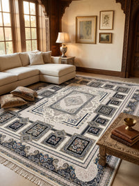 Cream & Silver Medallion Persian Rug styled in a room — Stylish Rugs & Carpets, Sacramento