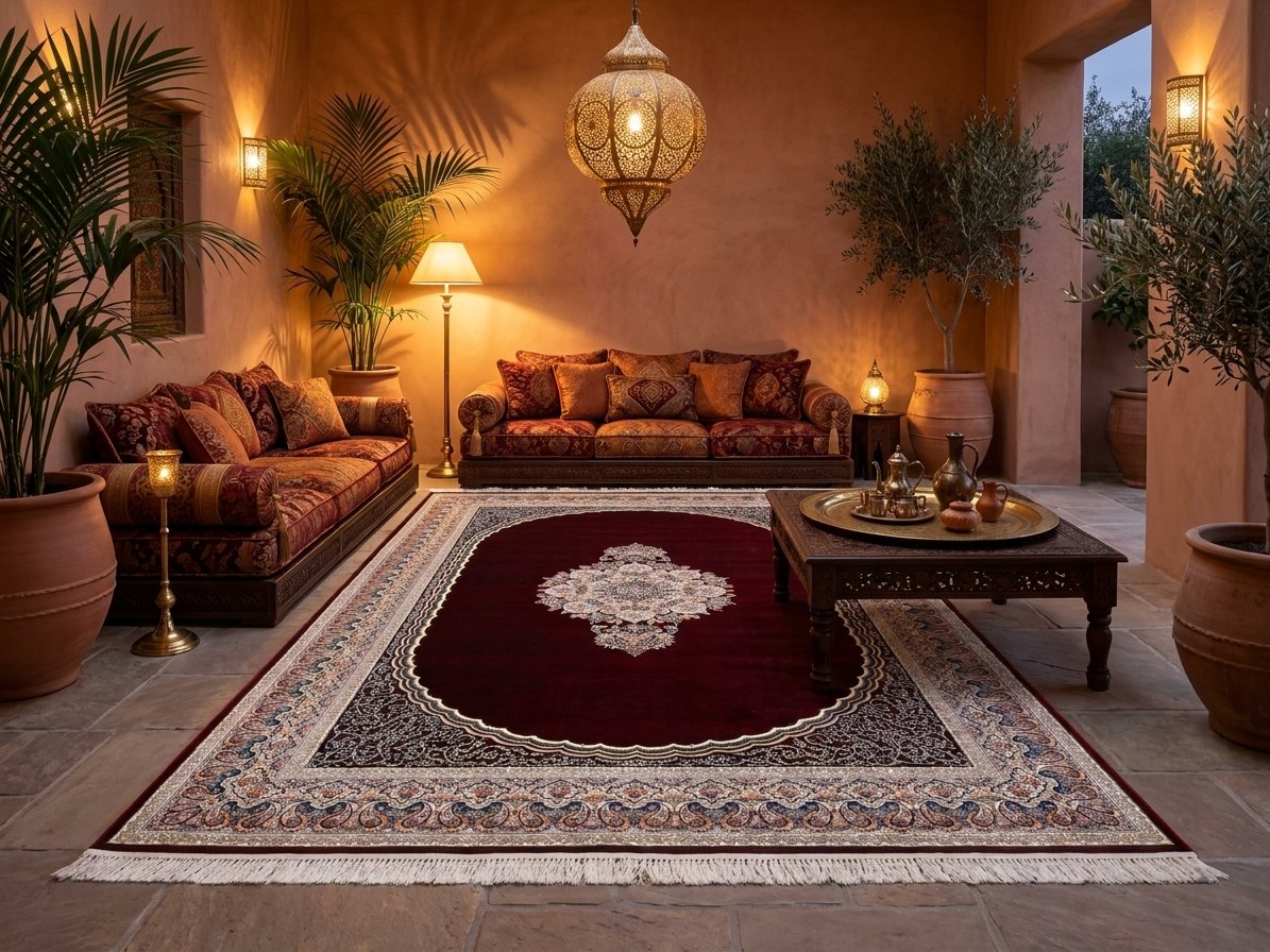 Burgundy Medallion Persian Rug · 1200 Reeds rug styled in a Sacramento home — Stylish Rugs & Carpets