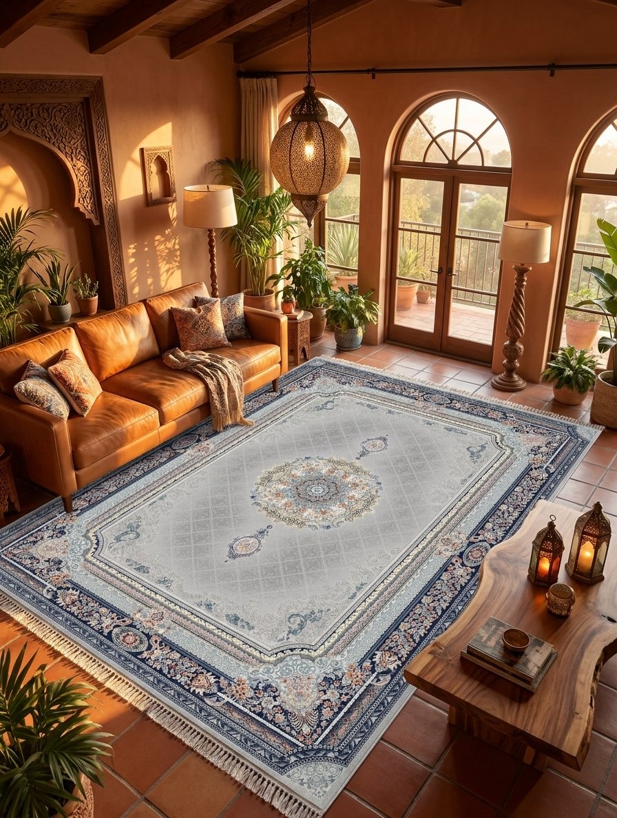 Silver Gray Medallion Persian Rug · 1200 Reeds rug styled in a Sacramento home — Stylish Rugs & Carpets
