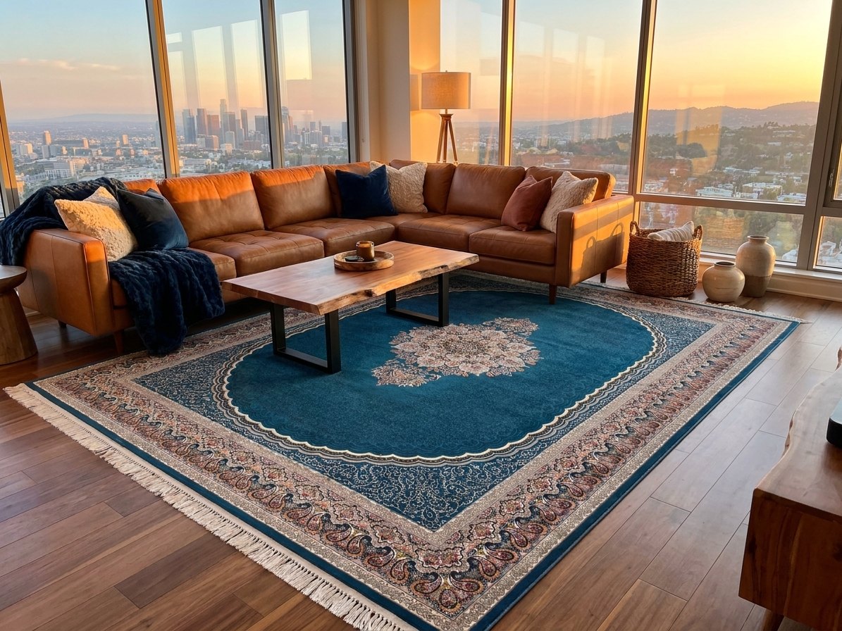 Teal Blue Medallion Persian Rug · 1200 Reeds rug styled in a Sacramento home — Stylish Rugs & Carpets