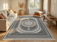 Dark Gray Medallion Persian Rug · 1200 Reeds — size 3x10Feet (91x300cm)  3Meters Runner shown to scale in a living room — Stylish Rugs & Carpets, Sacramento