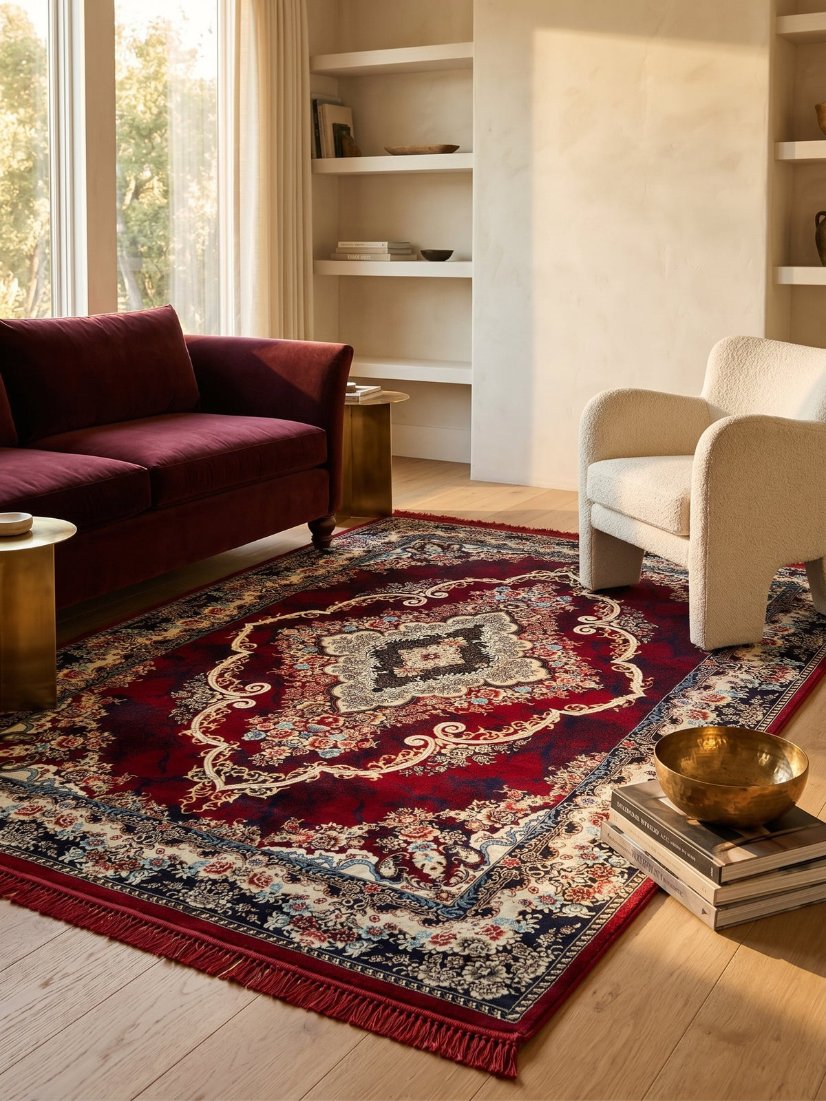 Star Persian Rug, Red Mix — 1200 Reeds styled in a room — Stylish Rugs & Carpets, Sacramento