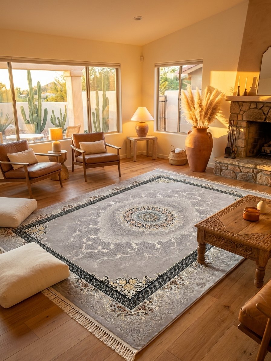 Classic Gray Medallion Persian Rug rug styled in a Sacramento home — Stylish Rugs & Carpets