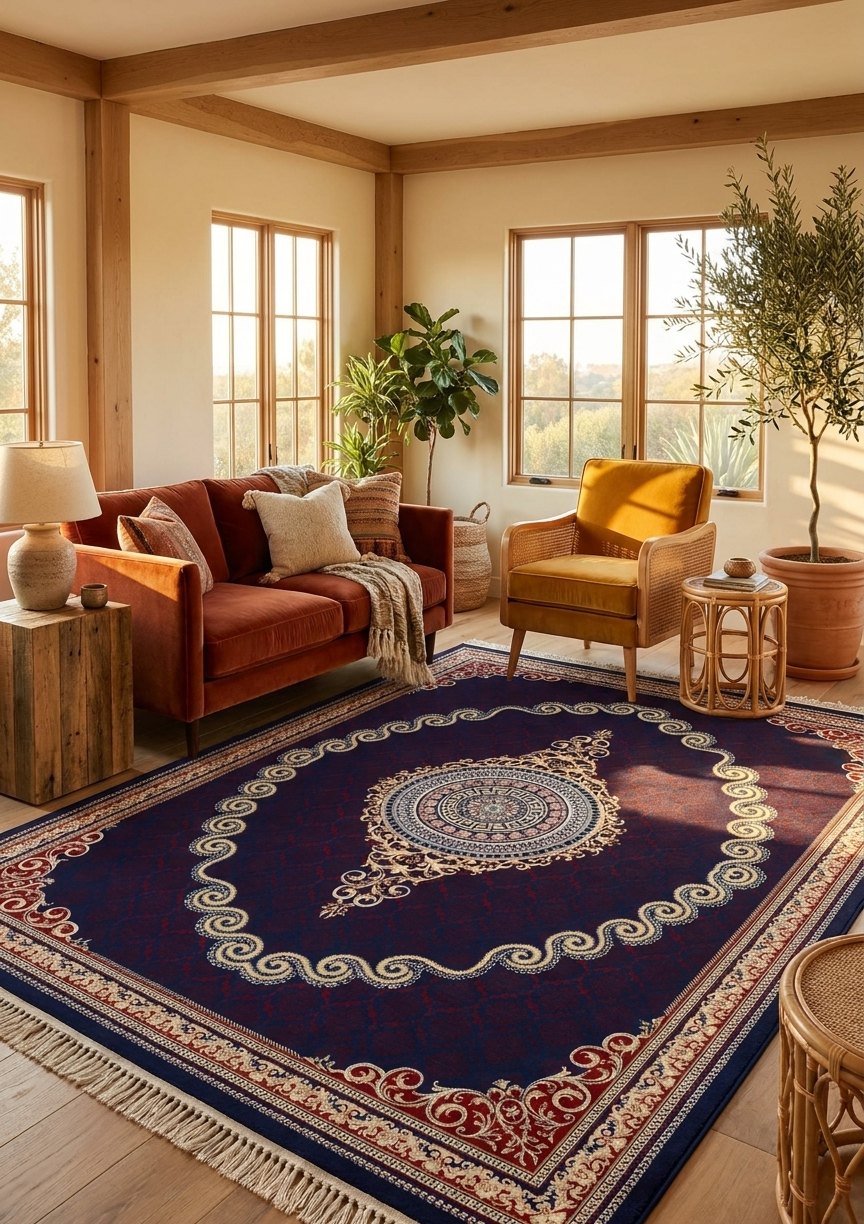 Red & Gold Scroll Persian Rug · 1200 Reeds rug styled in a Sacramento home — Stylish Rugs & Carpets