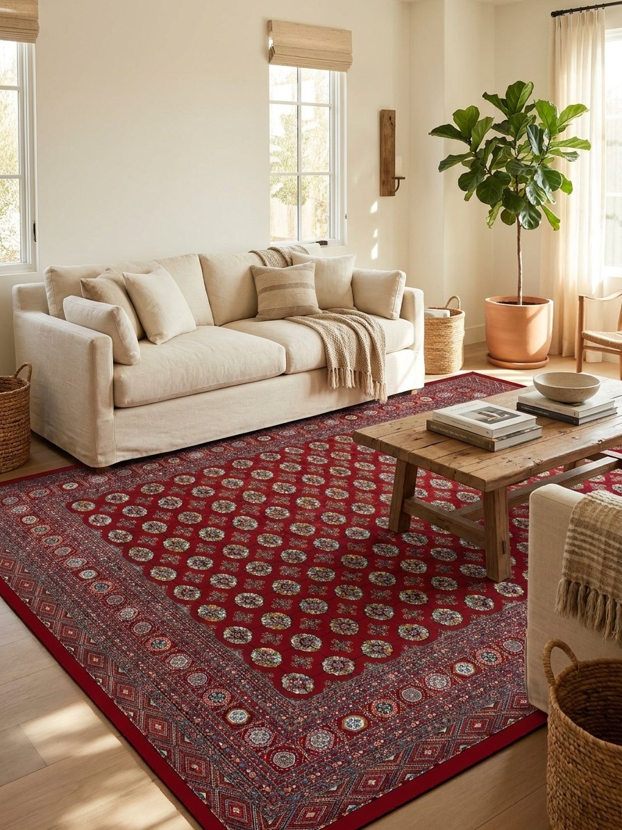 Red Tebriz Persian Rug — area rug styled in a room, Stylish Rugs & Carpets, Sacramento