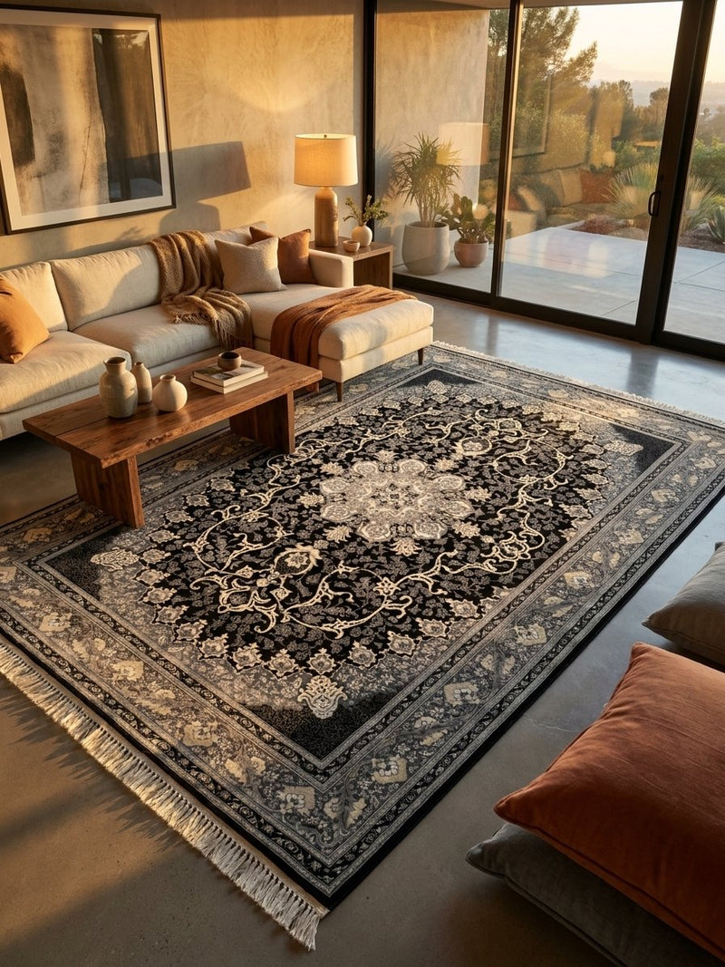 Black and Gray Persian Design Rug — 1200 Reeds | Stylish Rugs & Carpets